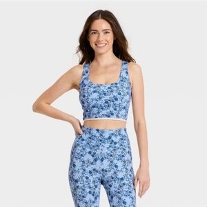 JoyLab Women's Floral Print Piped Longline Sports Bra - Blue XXS